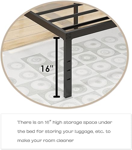 Miniatura 6 de alazyhome Marco de cama de metal tamaño King, plataforma resistente, sin ruido, soporte de listones de acero, fácil montaje, sin ruido, no requiere