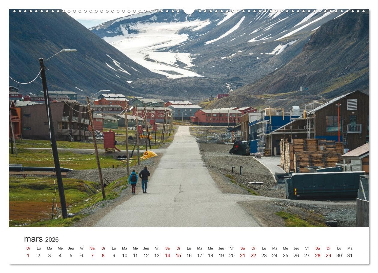 L'été sur les îles Svalbard (Calendrier mural 2026 DIN A2 vertical), CALVENDO calendrier mensuel: Glaciers, mousse et maisons colorées