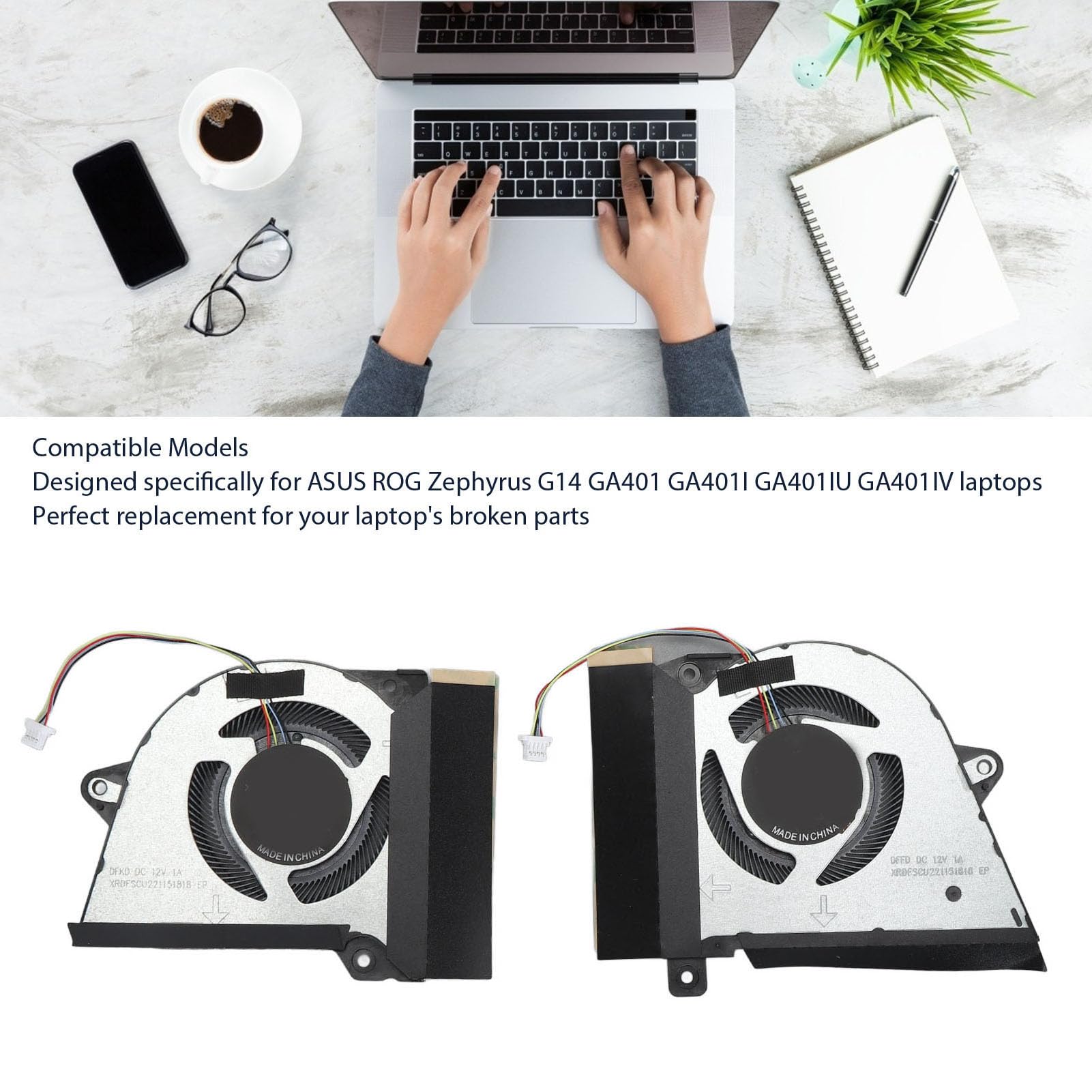 Ventilador de Refrigeración para Portátil ROG Zephyrus G14 GA401 GA401I GA401IU GA401IV, Ventilador de Refrigeración de Repuesto de 4 Pines. (Ventilador de refrigeración de