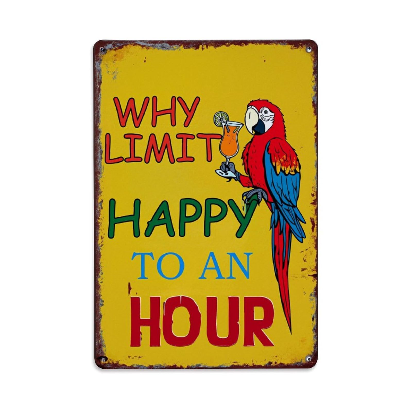 Enderetf Vintage Parrot Holding Cocktail Drink Sign Tin Sign Metal Poster, Home Bar Garage Man Cave Cafe Indoor & Outdoor Wall Decoration 8X12inches