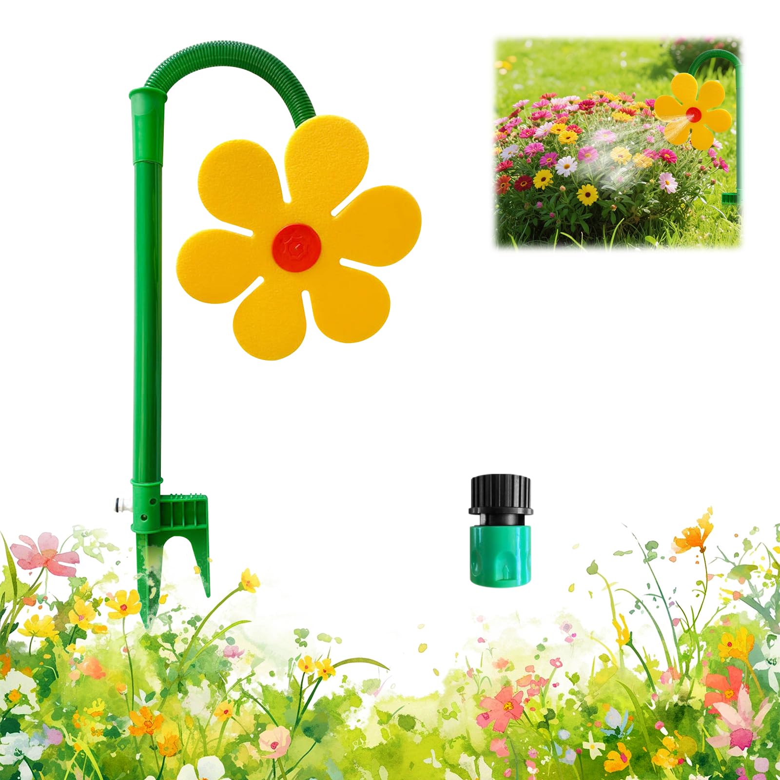 Crazy Daisy Sprinkler, 720° Rotating Dancing Crazy Daisy Water Sprinkler for Lawn Garden, Rotating Sunflower Sprinkler for Yard, Lawn & Garden Irrigation (Yellow)