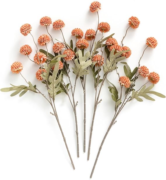 Faux Silk Mum Flower Stems, Burnt Orange