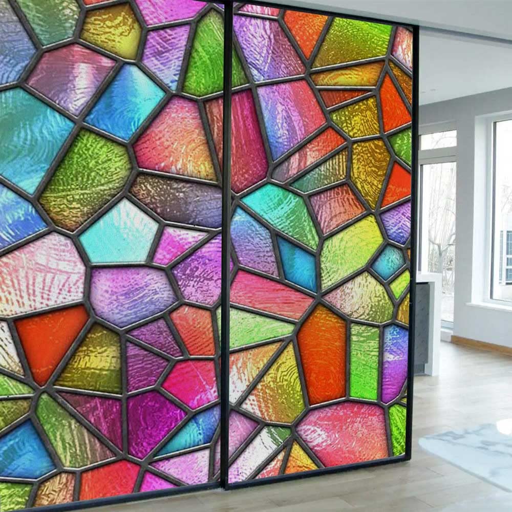Amazon｜ステンドグラス ウィンドウフィルム 自己粘着 カラフル