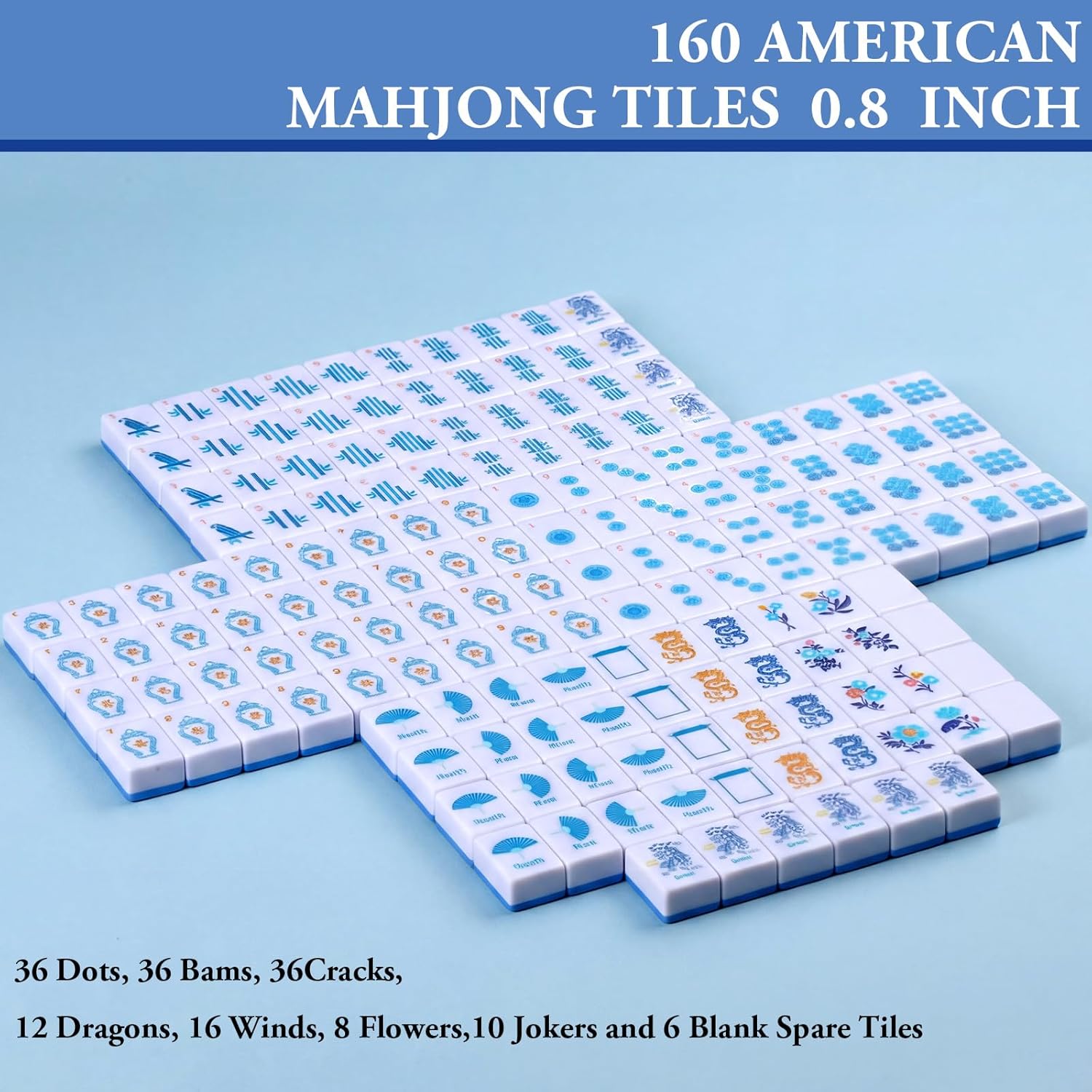 Soulchen Mini American Mahjong Tile Set Include 160 0.8 Inch Mahjong Tiles 2 Dice 4 Wooden Rulers 1 Accessory Bag 4 Beginner Rule Cards (Chinoiserie)