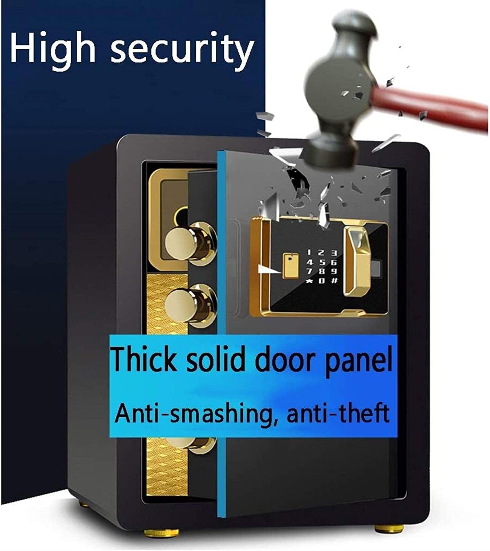 RLKHXBS Home Safe, Password Large Steel Hotel Office Document Storage Box Anti-Theft,25x35x25cm