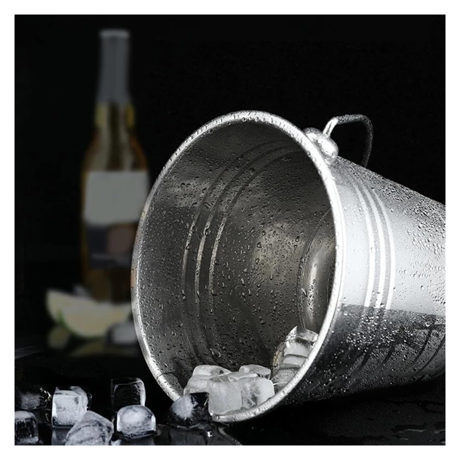 Cubo de Hielo de Acero Inoxidable, Enfriador de Hielo portátil con asa cómoda para Bar, Cumpleaños, Fiestas(1L)