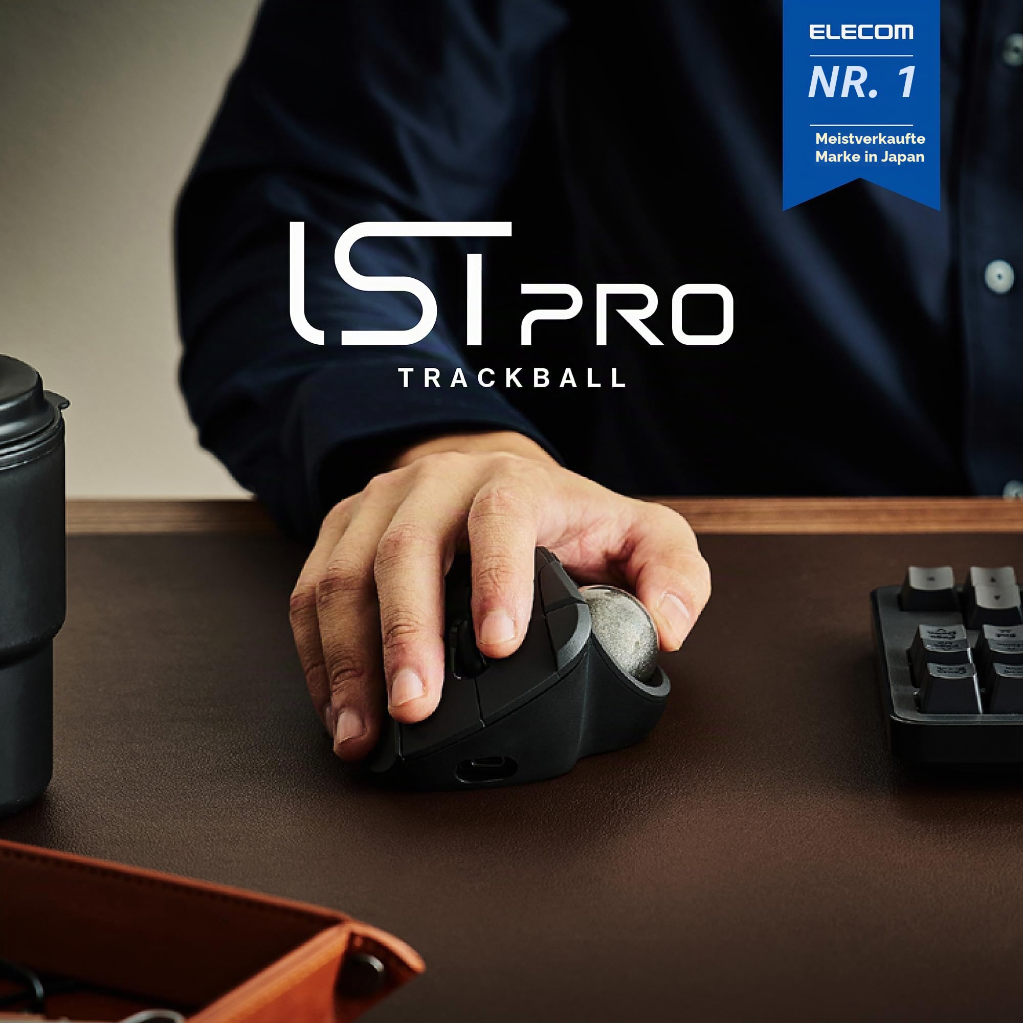 ELECOM IST PRO Trackball-Maus, 6-Geräteverbindung, 3-Wege-Konnektivität, Bluetooth 5.3, kabellos, 2,4 GHz, kabelgebunden, 12.000 DPI-Sensor, 36 mm ergonomisch, 10 benutzerdefinierte Tasten, leises