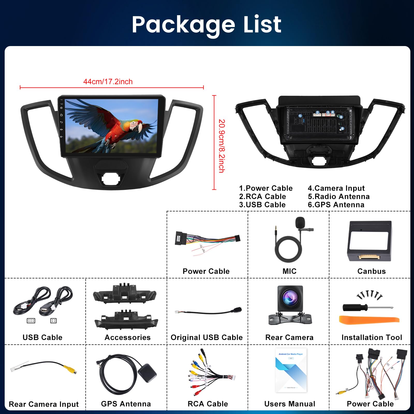 NHOPEEW 4+64G Radio Voiture pour Ford Transit 2015-2018 - Radio Android 9 Pouces avec sans Fil Carplay et Android Auto - Mirror Link 32EQ DSP Écran Divisé + Caméra de Recul & Microphone