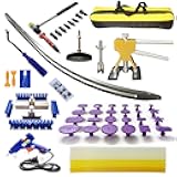 1set Car Dent Removal Kit, Auto Fender Damage Repair Big Curved Rod Crowbar Puller Lifter Rods Tools with Glue Tabs, Glue Sticks, Leveling Tools and More for Car Body Dent Repair