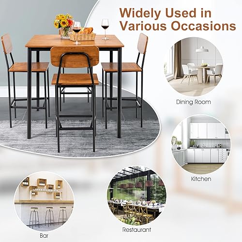Miniatura 8 de GOFLAME Juego de mesa de comedor de 5 piezas para espacios pequeños, mesa de cocina y sillas para 4 personas con marco de acero, juego de mesa de