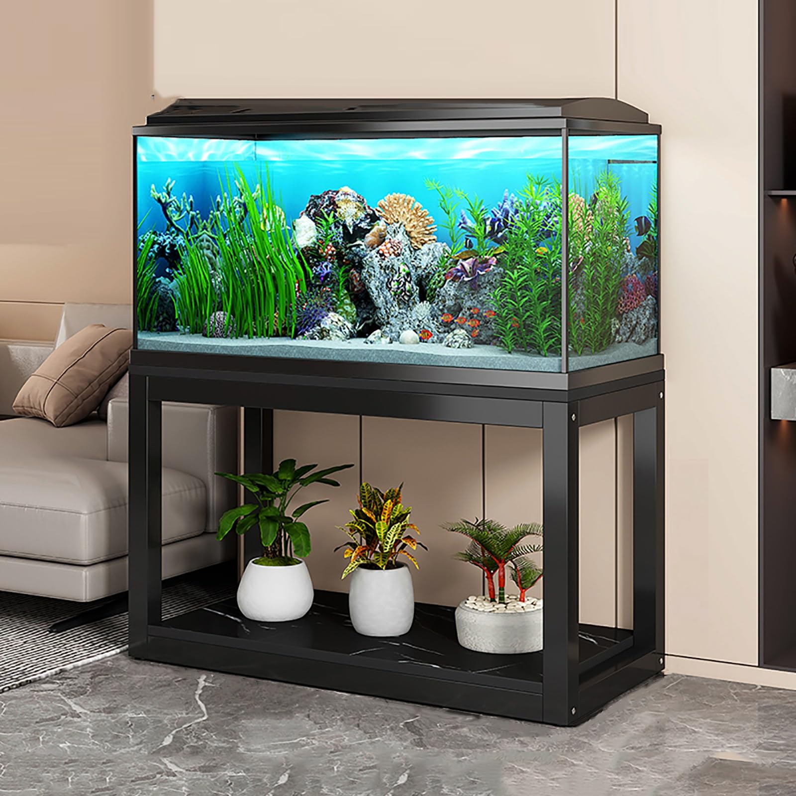 Support pour aquarium en métal qui résiste au poids des grands bacs à poissons
