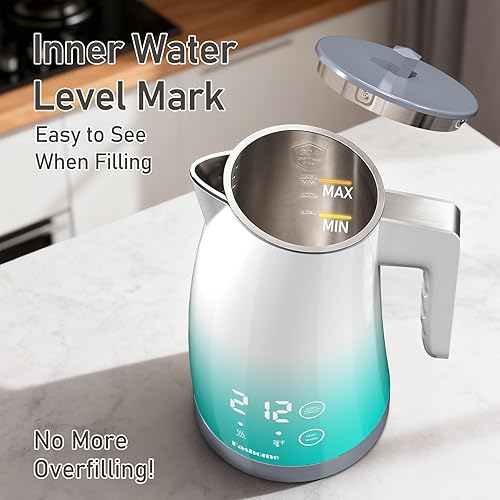 Miniatura 7 de Hervidor eléctrico con control de temperatura, 5 temperaturas preestablecidas, mantiene el calor 2 horas, caldera de agua silenciosa de 1200 W, Azul