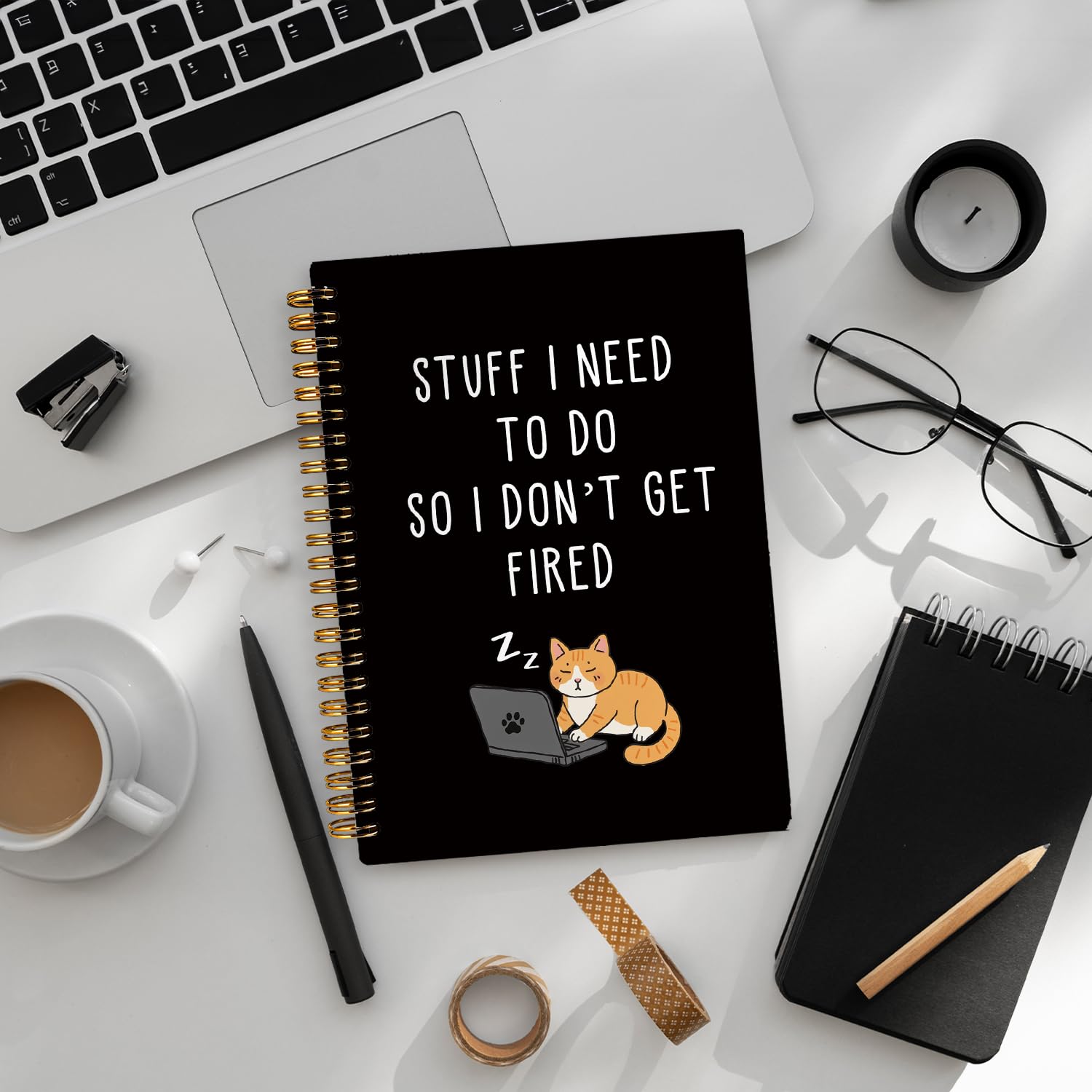 Notatnik z kotem, 'Stuff I Need To Do So I Don't Get Fired' zeszyty, śmieszne zeszyty do pracy, prezent na nowy prezent, prezent na pożegnanie dla współpracownika, zabawny dowcipny prezent dla