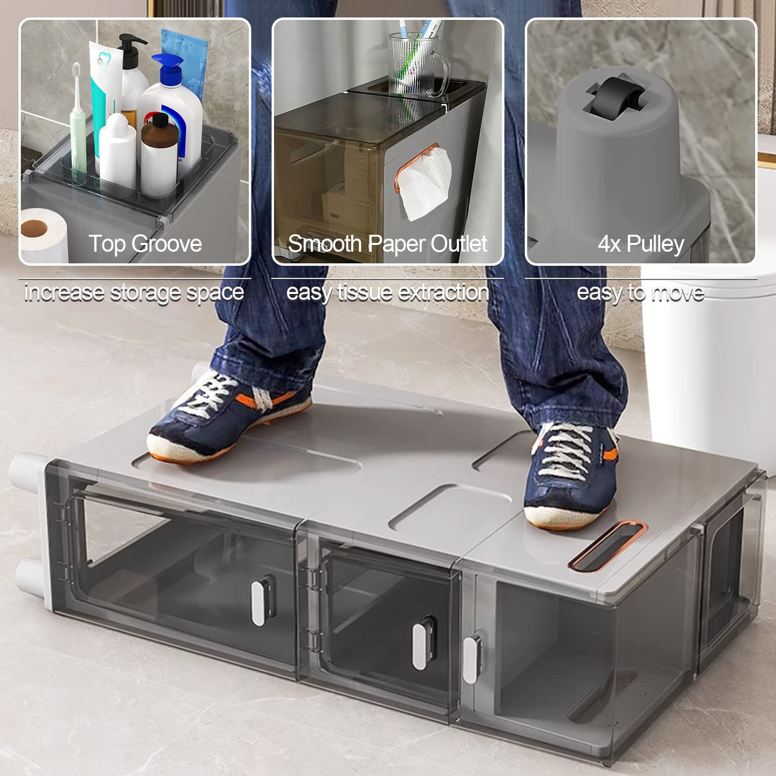 Amazon｜背の高い狭い収納キャビネット、トイレットペーパー収納付き3
