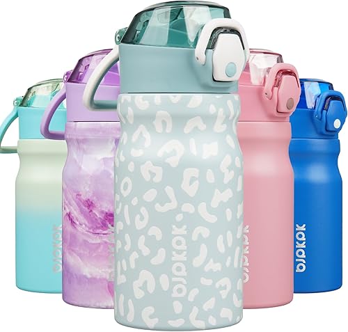 Miniatura 34 de BJPKPK Botella de Agua Aislada de 18 oz con Pajita de Acero Inoxidable de Doble Pared Botellas de Agua Libres de BPA a Prueba de Fugas Termo con