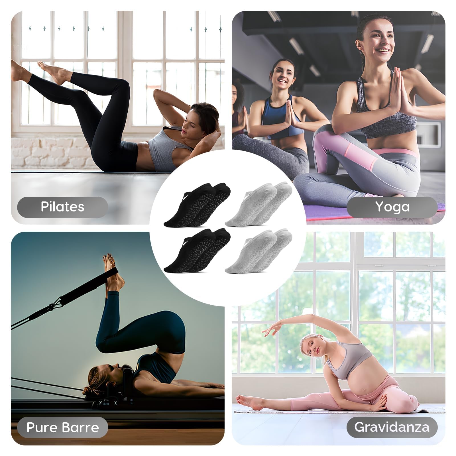 4 Paia Calzini Pilates Antiscivolo Donna,Yoga Calze Antiscivolo Donna, Calze Pilates per Pilates,Yoga, Balletto,Sport, Danza,35-40