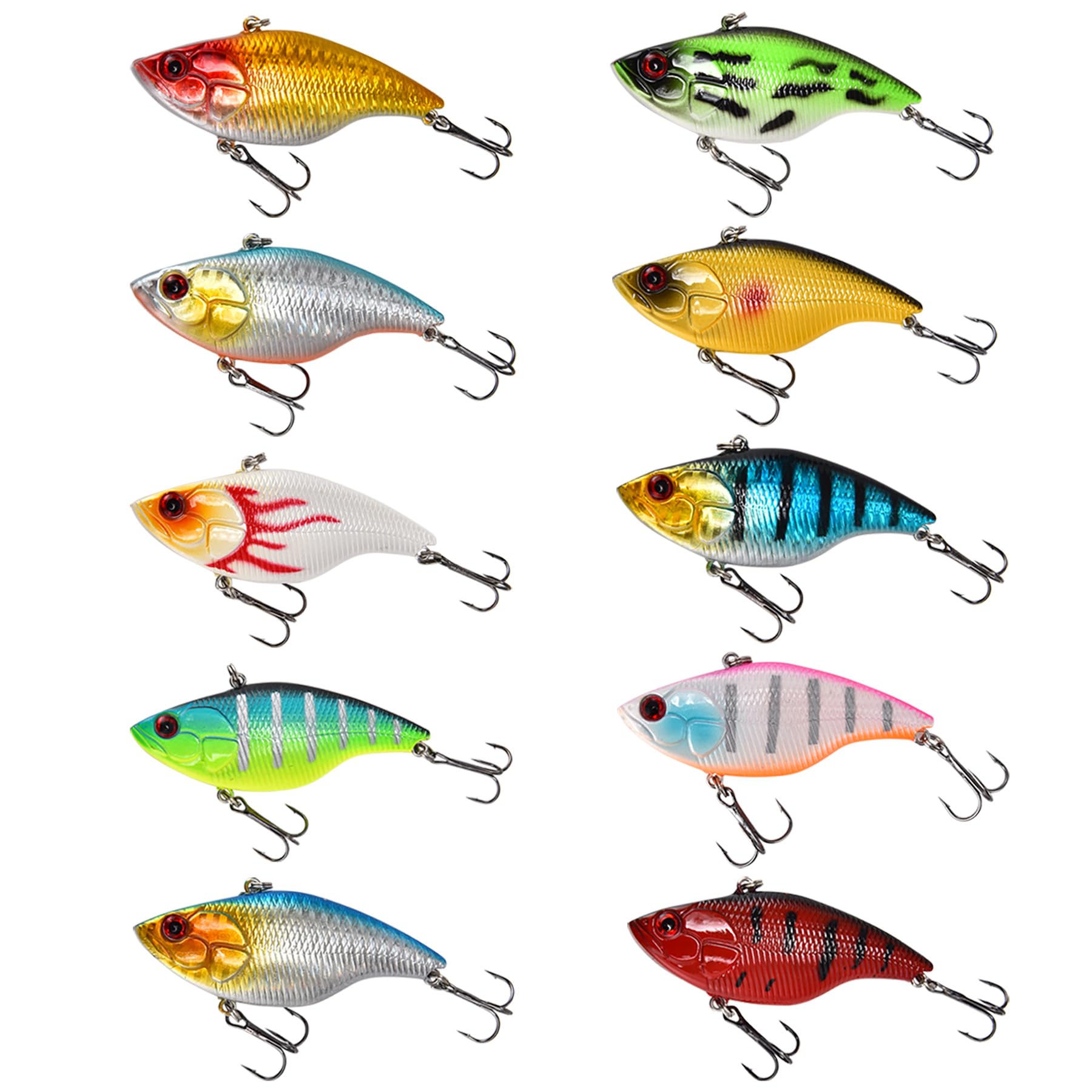10 PCS Lipless Crankbait Fishing Lures for Saltwater Freshwater – 3/5 OZ VIB Lures with 3D Eyes, Sinking Vibe Crank Baits Swimbaits Minnow for Bass Trout Catfish Pike Walleye