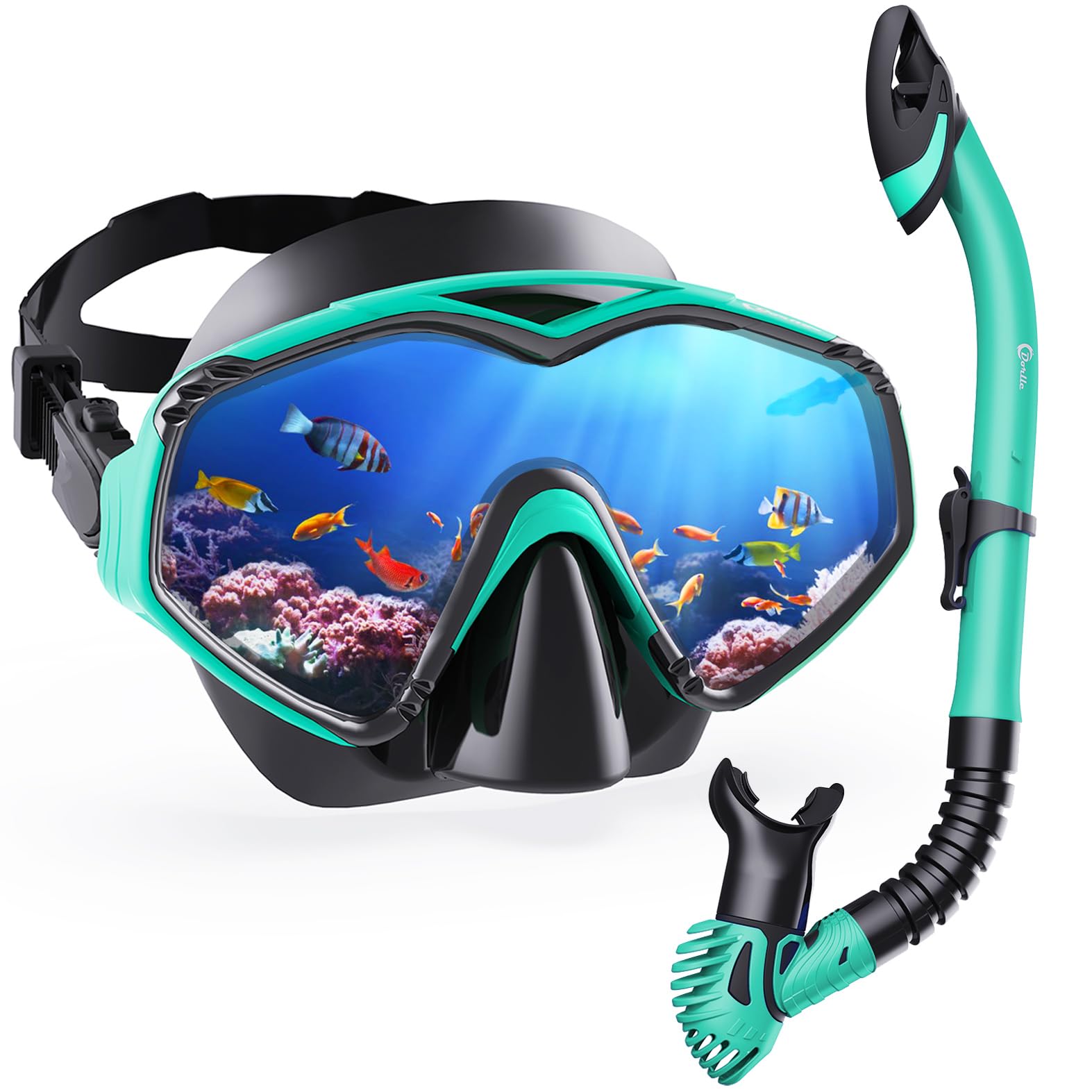 Dorlle Gafas de Buceo Adulto, Máscara de Esnórquel de Vidrio Templado Antivaho Panorámica de Amplia Visión y Tubo de Esnórquel Seco Premium Antifugas para Jóvenes y Adultos