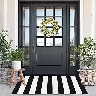 Black and White Striped Rug (23.6 x 51.2 Inches), Striped Layering Mats,...