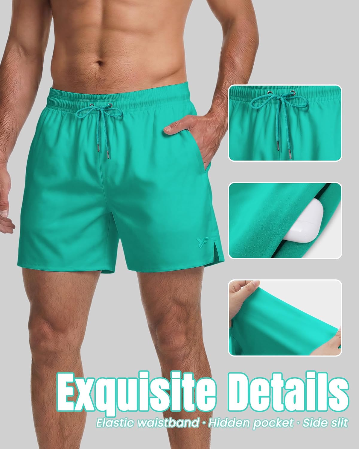 Yufawow 5 Inches Men Swim Trunks with Mesh Lining and Quick Dry Pockets for Board Beach Gym Running image 5