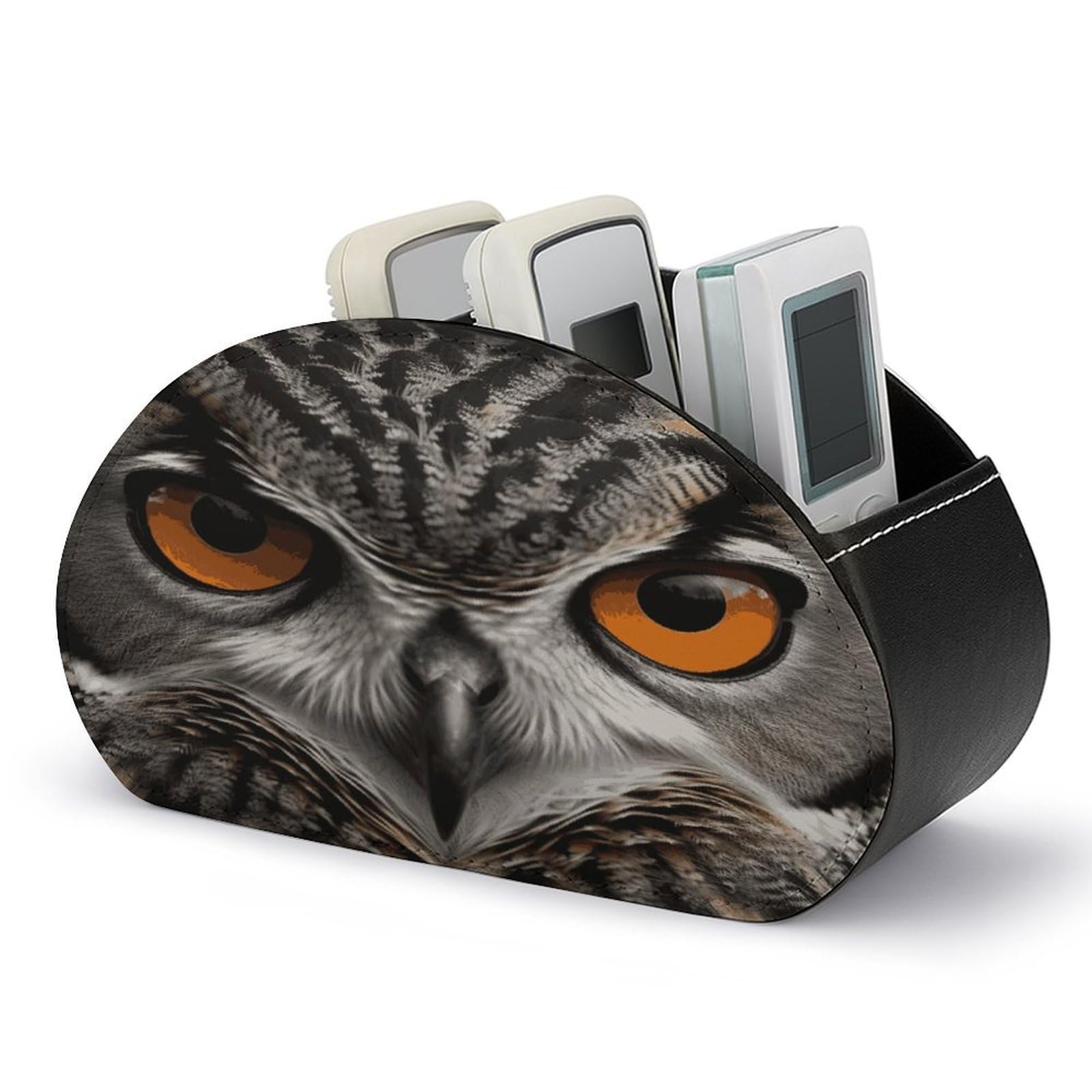 FekiLoot Owl Eyes Remote Control Holder with 5 Compartments Multi-functional TV Remote Caddy Organizer Leather TV Remote Holder Desktop Organizer Store for Bedside Table Office Desk