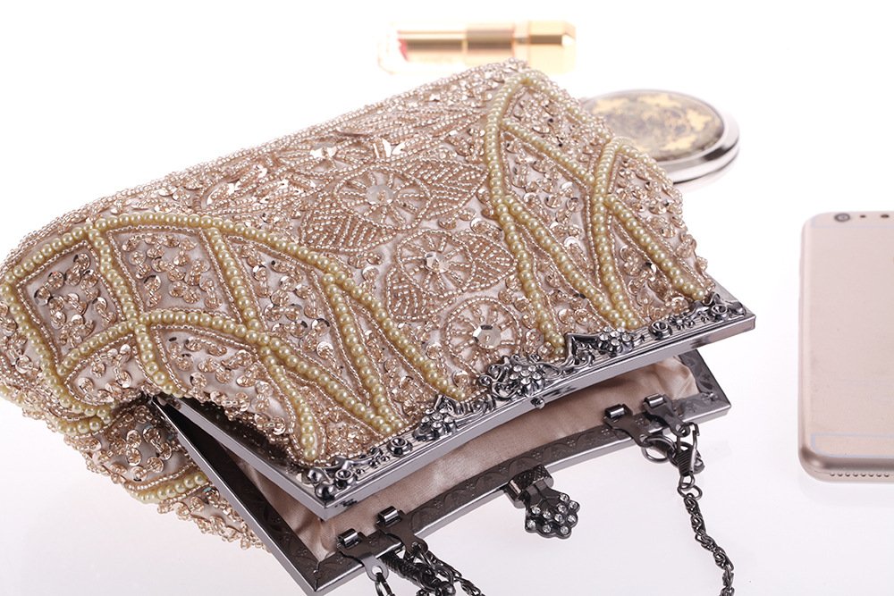 Handtasche 20er Jahre Stil Damen Vintage Perlen Abendtasche Clutch Handtasche Schultertasche Elegant Umhängetasche Hand-Tasche Geldbeutel für Hochzeit Braut Abschlussball Party