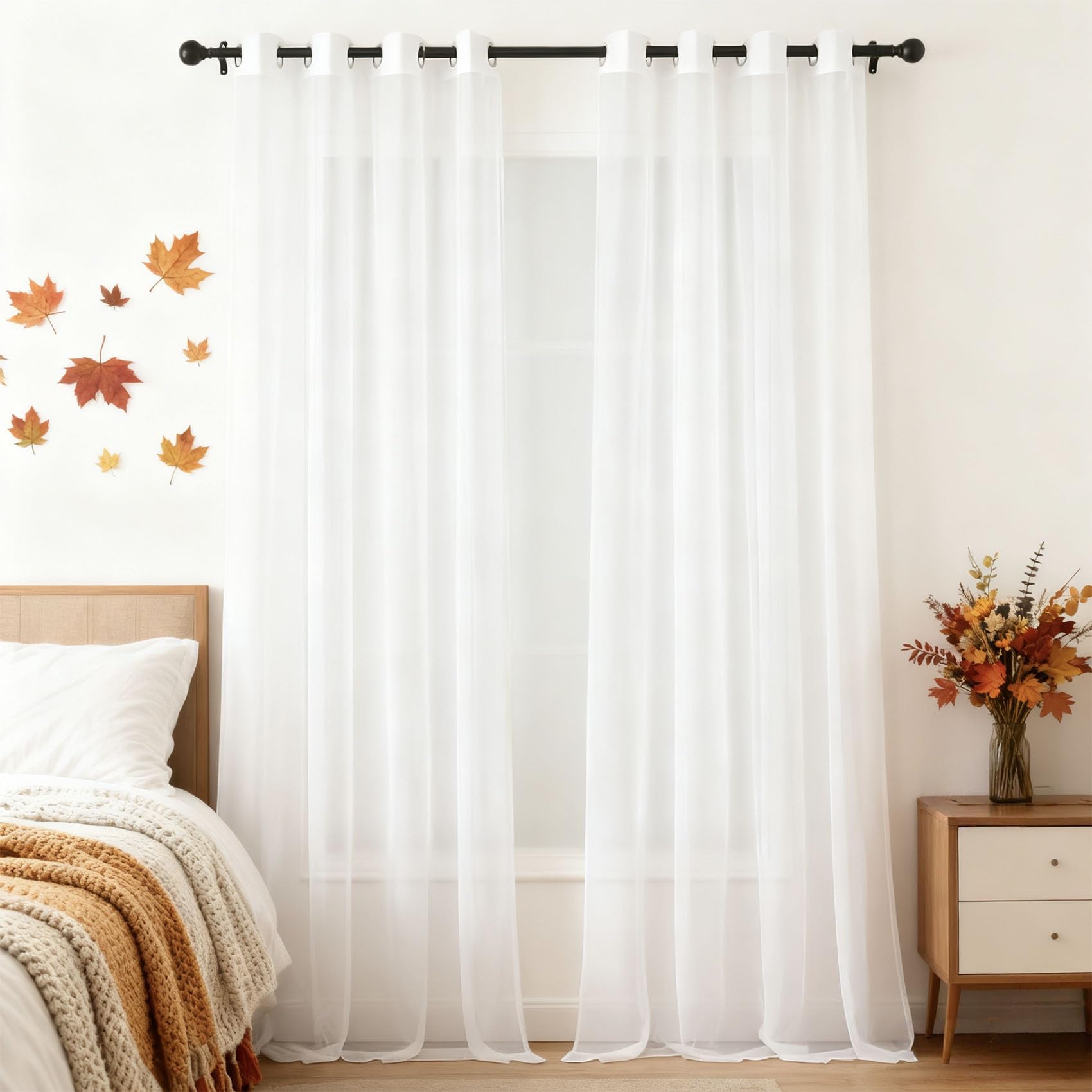 Cortinas visillo con ojales blancas, tejido traslúcido muy fino, 178 x 125 cm