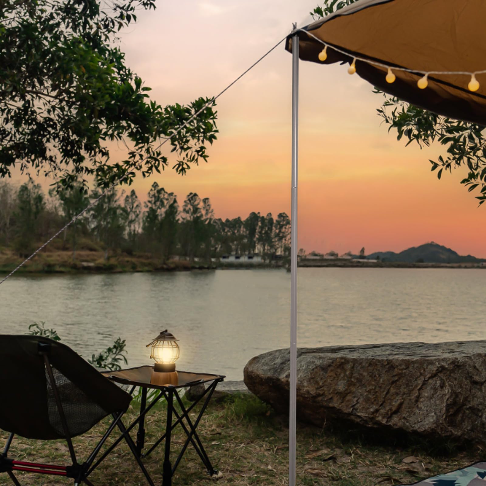 Luxshiny Postes de Hierro para Toldo de Camping, 2 Juegos de 2.1 Metros 8 Secciones, Color Plata, Multifuncionales y Estables para Tiendas de Campaña al Aire Libre