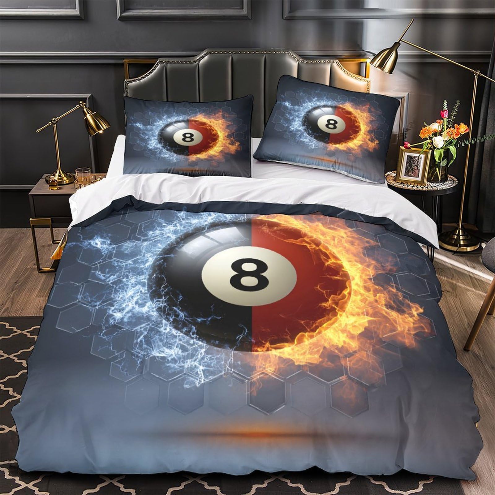 Parure de lit imprimé 3D billard housse de couette hypoallergénique 135x200
