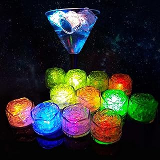Light Up Ice Cube,24 Pack Multi Color Flower Flashing Waterproof Led Ice Cube with Glowing Changing Lights for Bar Club Drinking Party Wine Wedding Reusable Decoration