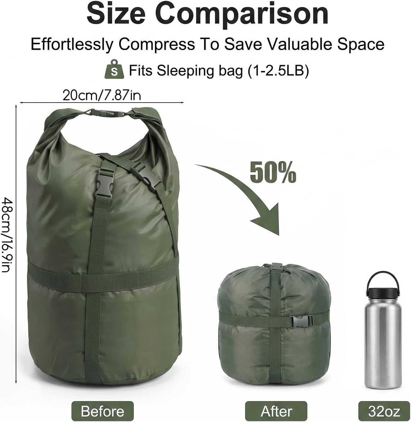 Sleeping Bag Compression Sack, 15L Waterproof Sleeping Bag Stuff Sack Portable Space Saving Compression Storage Bags Storage Sack for Backpacking Camping Hiking