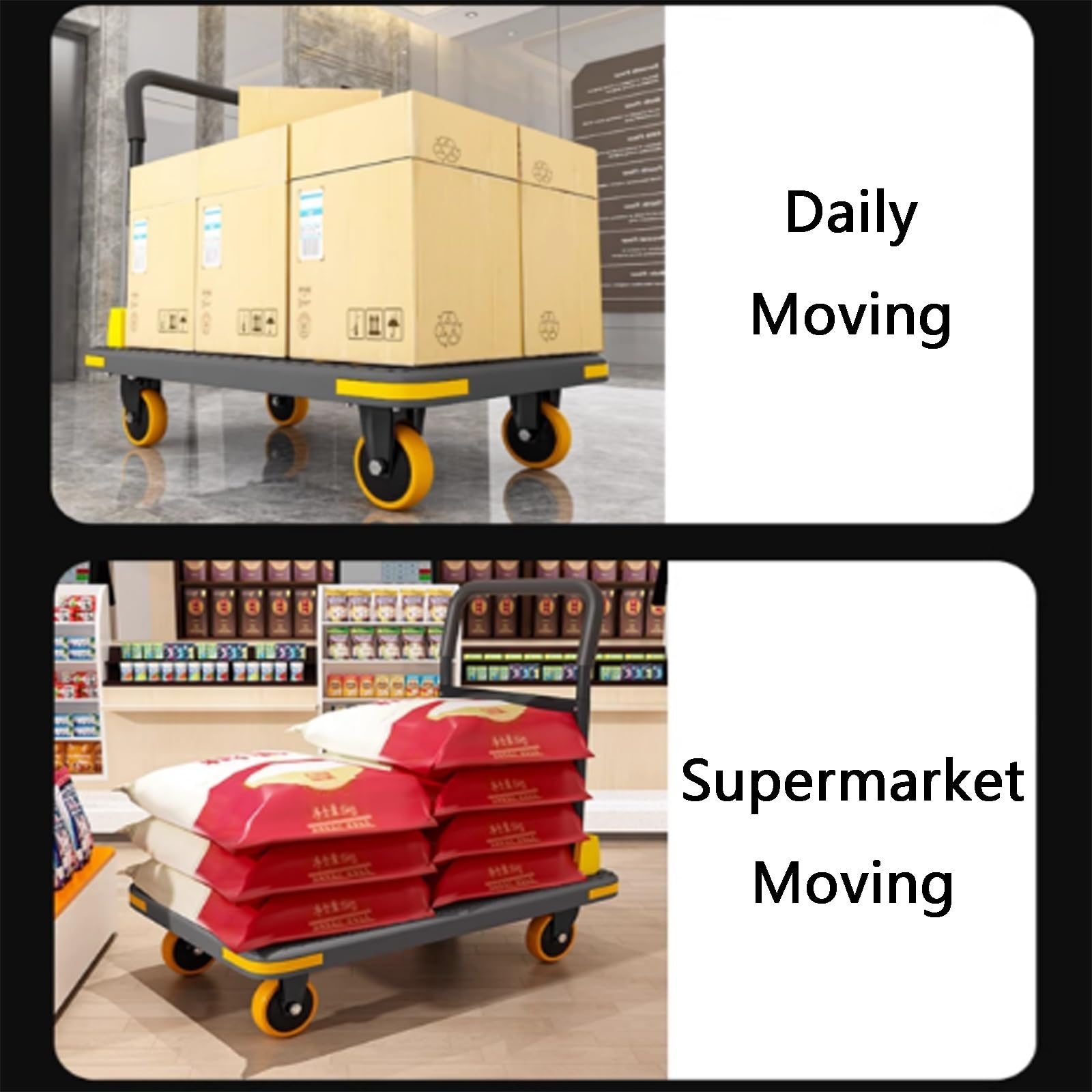 Push Cart, Folding Platform Truck, with Swivel Wheels, 400kg/880lbs Load Capacity, Easy to Store, Suitable for Home and Commercial Use(Gray)