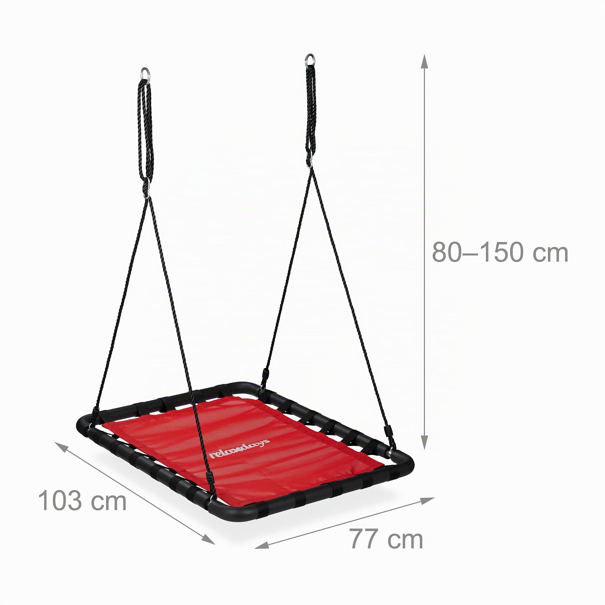 Relaxdays Altalena a Nido per Esterni, Dondolo per Il Giardino, Regolabile, Carico Fino a 100 kg, LP103x77cm, Rosso Nero