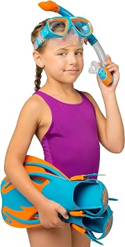 Cressi Junior Snorkel Kit for Kids Ages 3 to 8 - Mask + Dry Snorkel + Adjustable Fins + Net Bag Rocks Kids Set