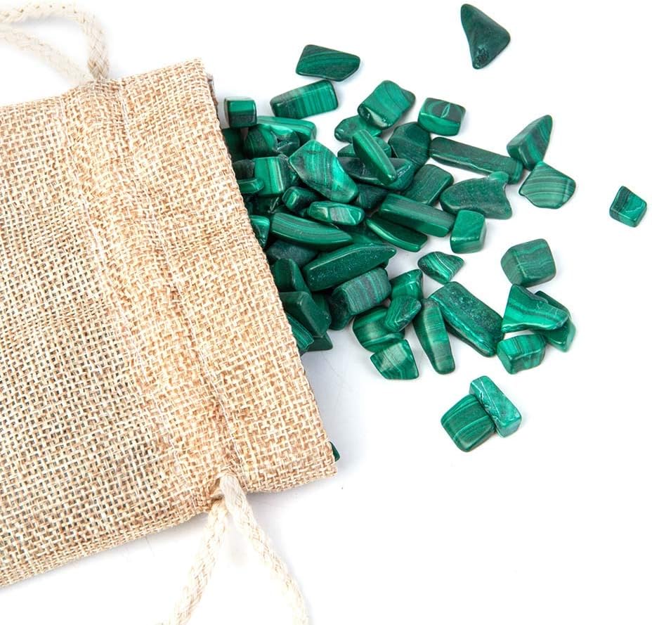 Arswin Malachite Natural Crushed Stone Bulk Small Tumbled Chips Crystal Healing Reiki for Outdoor Indoor Home Making Decoration, Fish Tank, Vase Fillers, Succulent Pot Decor, 1lb 0.3-0.4"