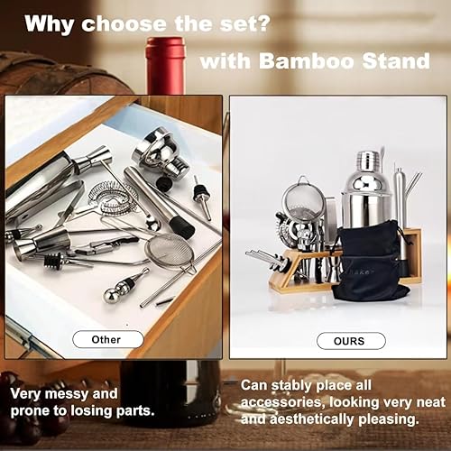 Miniatura 4 de CKductpro Juego de coctelera de 21 piezas con soporte de bambú y bolsa de terciopelo, juego de herramientas de bar profesional para el hogar, bar,