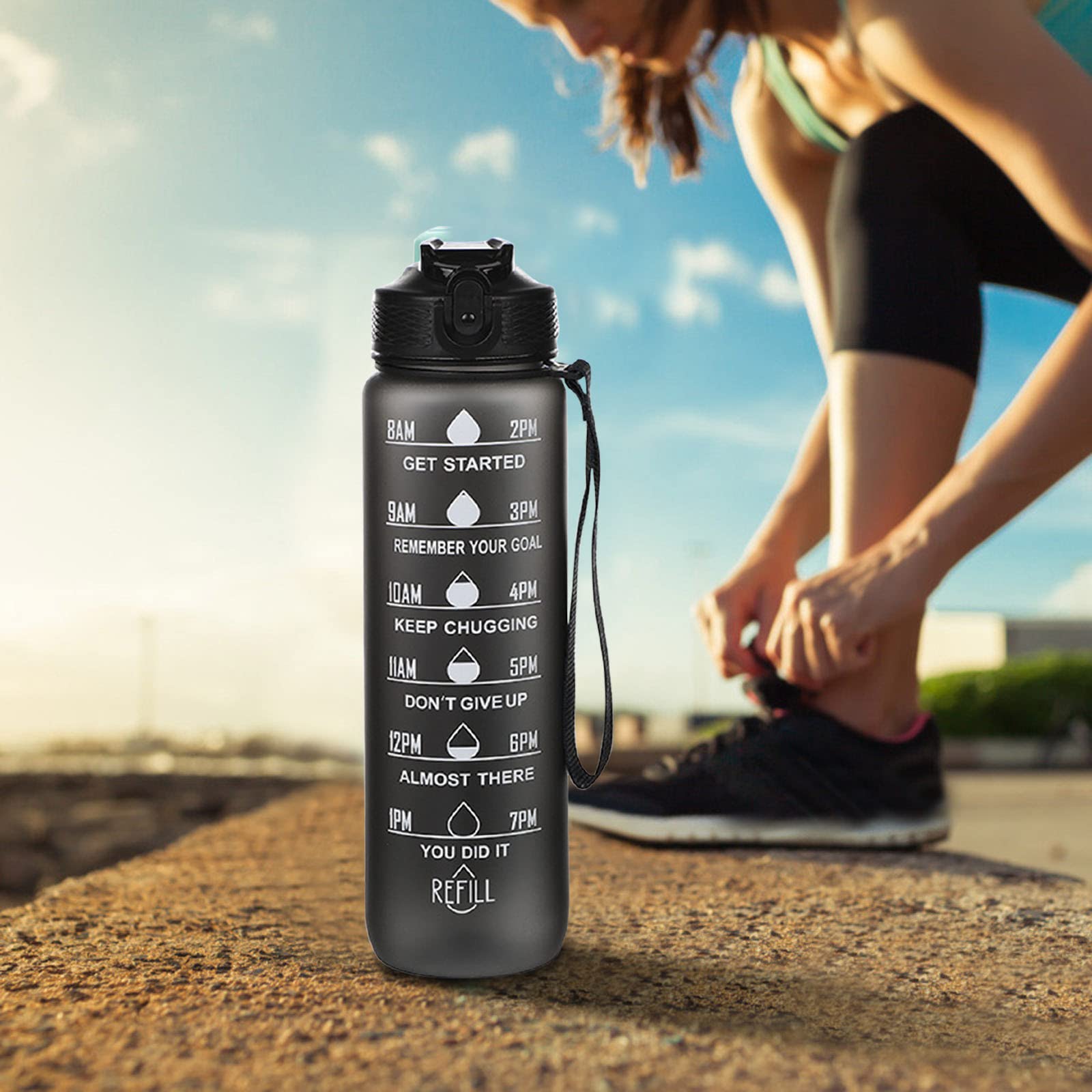Botella De Agua Motivacional FLIGHTFŪD 32 Oz - Sin BPA, A Prueba De Fugas, Marcadores De Tiempo, Viajes