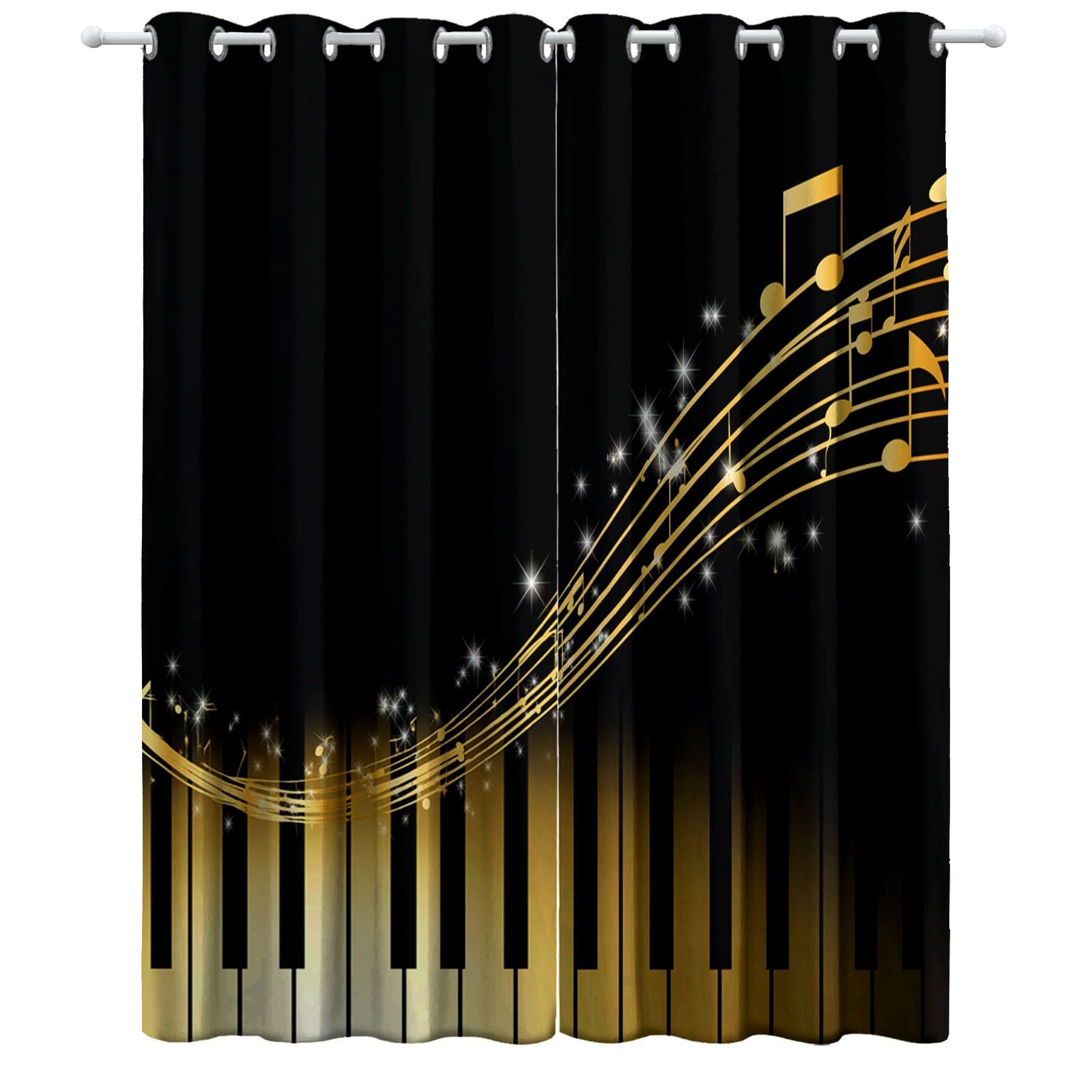 CozyRest Tende Oscuranti 2 Pannelli con Anelli Occhielli Tenda Tasti del pianoforte cultura musicale, Termiche Oscuranti Isolanti per Camera da Letto Soggiorno Privacy Nero 234 x 229 cm