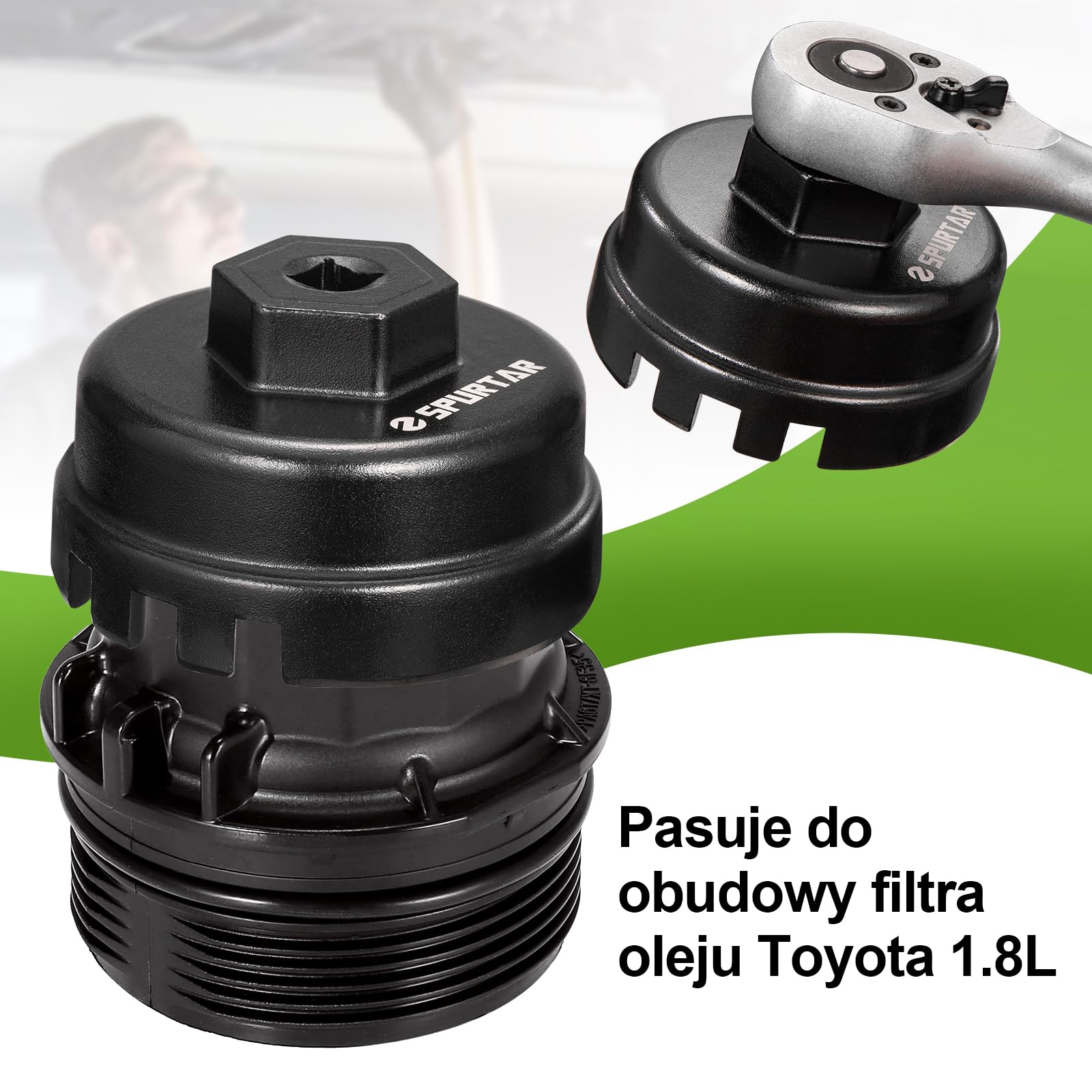 Spurtar Klucz do filtra oleju pasuje do Toyota 64mm 14 rowków 6 szczelin | do Corolla, Prius, Prius Prime, Prius V, Matrix, CT200h, Scion iM/iQ/xD, silnik 1.8L