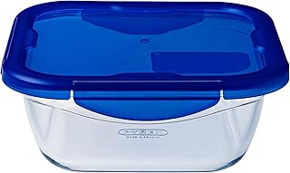 Pyrex Padella multiuso quadrata Cook & Go con coperchio ermetico, trasparente e blu, 21 x 21 x 8 cm, 1,9 L, 6 pezzi