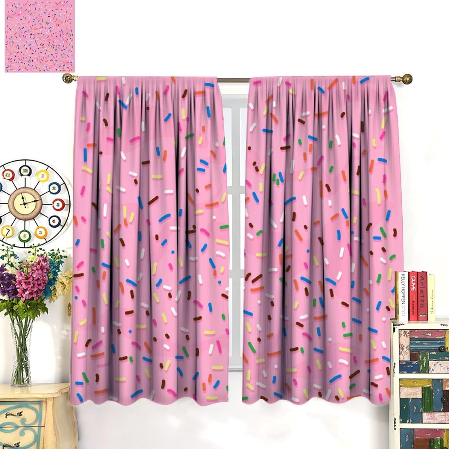 Sweet Candy Curtains,Grow Down Confetti Sprinkle Abstract Colorful Blackout Rod Pocket Window Treatments for Women Girl Kid Bedroom Living Kitchen Cafe Nursery Dessert Shop Drapes 63" W X 72" L