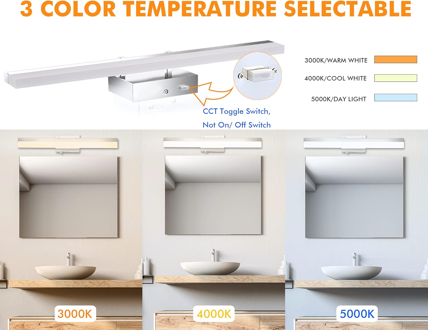 Exclusive Discount 60% Price Cloudy Bay 3 Color Classic Acrylic Modern LED Vanity Light Fixture for Bathroom,24 inch 25W Dimmable,3000K/ 4000K/ 5000K Selectable,Chrome Finish Big Sale Cloudy Bay 3 Color Classic Acrylic Modern LED Vanity Light Fixture for Bathroom,24 inch 25W Dimmable,3000K/ 4000K/ 5000K Selectable,Chrome Finish