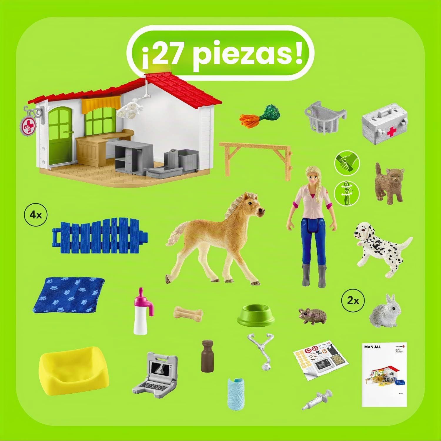 Schleich 42502 Farm World Play Set - Clínica Veterinaria con Mascotas, Juguetes a Partir de 3 años