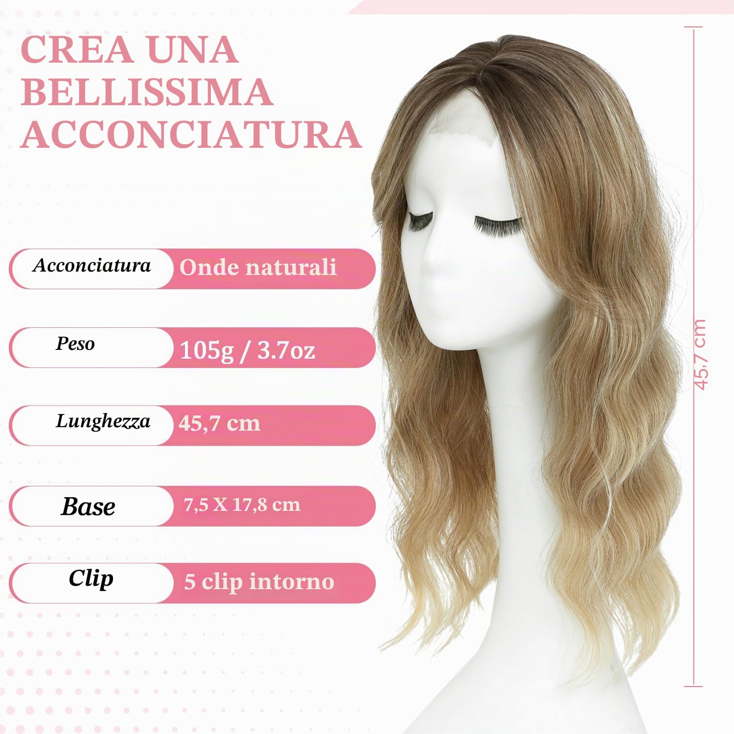 Infoltitore per capelli da donna, ricci e ondulati, con pizzo frontale legato a mano, clip con frangia (castano biondo con radice scura)