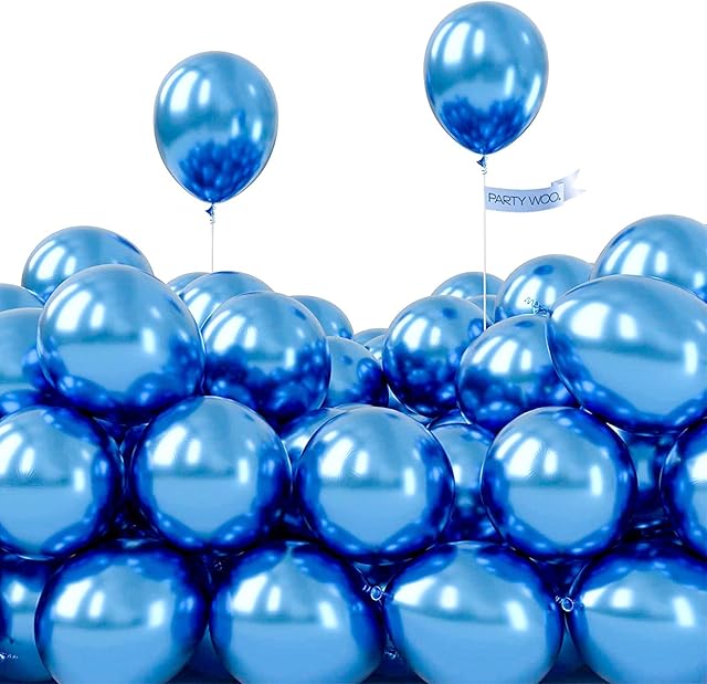 PartyWoo Blue Balloons, 100 pcs Metallic Balloons, 5 inch Party Balloons, Latex Balloons, Helium Balloons, Birthday Balloons, Blue Metallic Balloons, Happy Birthday Decorations, Wedding Decorations