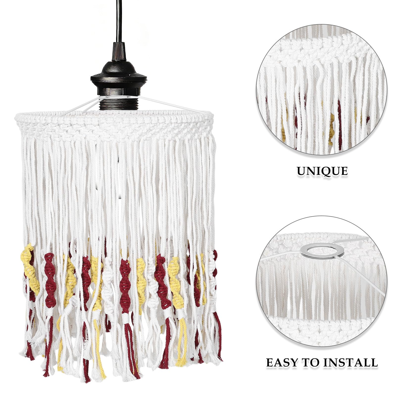 Toyvian Paralume Bohemien in Cotone Intrecciato a Mano con Frange, Paralume Sospeso di Ricambio per Lampada da Soffitto Beige, Adatto per Camera da Letto e Bagno