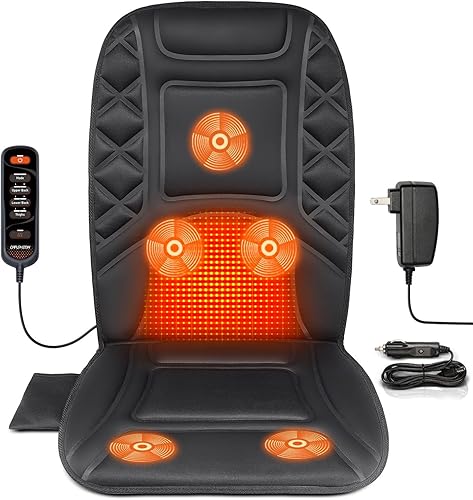 Masajeador de espalda con calor, funda de asiento con calefacción con 5 nodos de masaje vibratorios y 2 niveles de calor, almohadilla para silla de