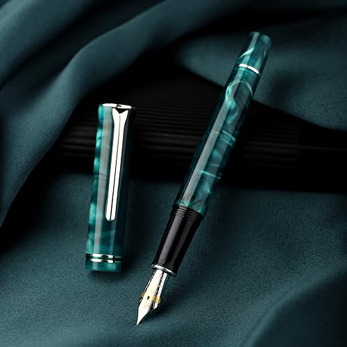 Miniatura 2 de HONG DIAN N2 - Pluma estilográfica, punta extra fina iridio, diseño acrílico azul turquesa, bolígrafo de escritura suave con convertidor y caja de