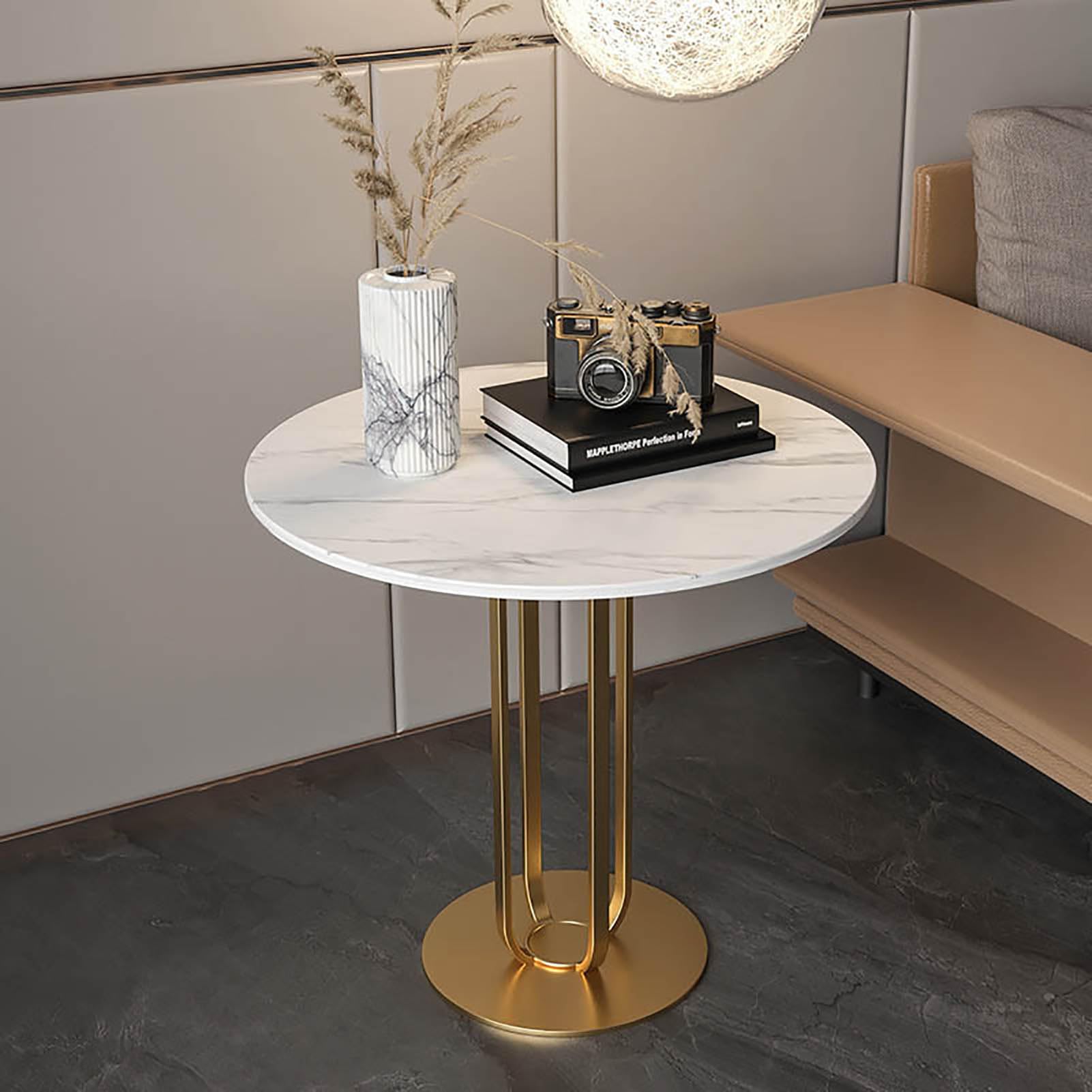 SXZenSpace Modern Marble Side Table,Luxury Round Small End Table Industrial Living Room Accent Sofa for Room, Bedroom,B,50x55cm(20x22inch)