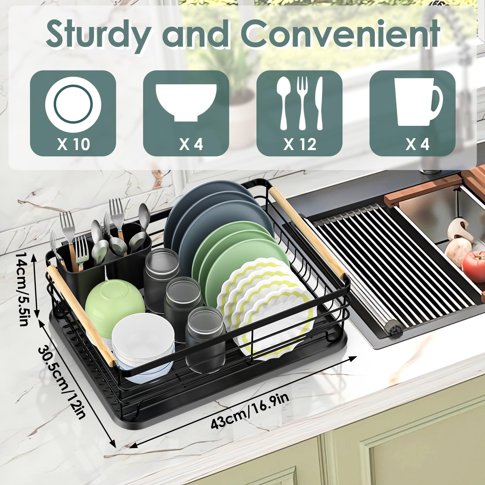 Jangois Egoutoire Vaisselle Cuisine à 2 Niveaux, Récupération Aovible Et Porte-Couverts